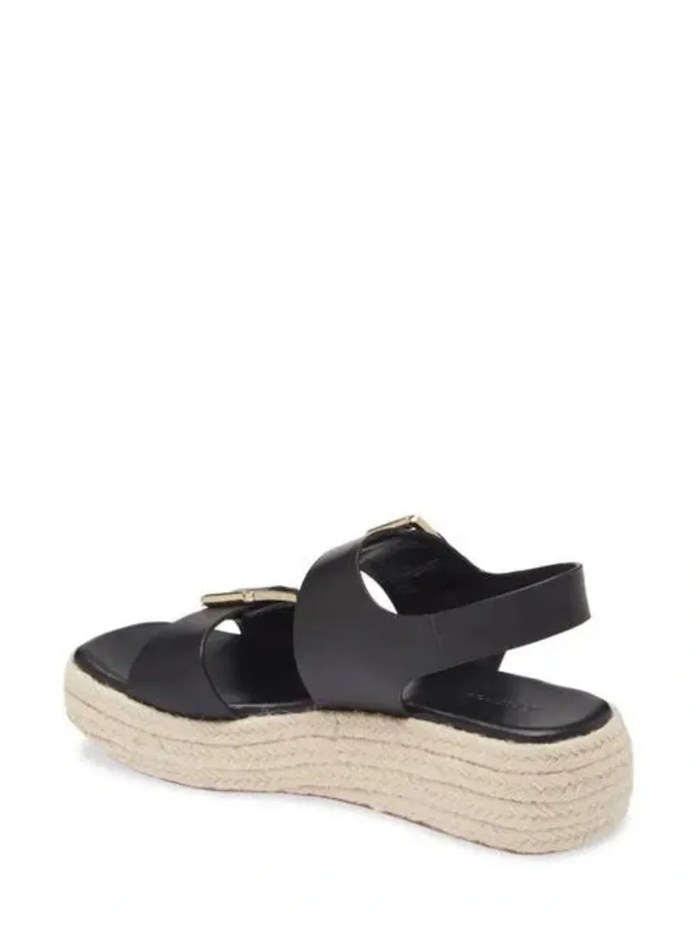 NORDSTROM Black Leather Double-Buckle Espadrille Sandals with Gold Buckles $100+